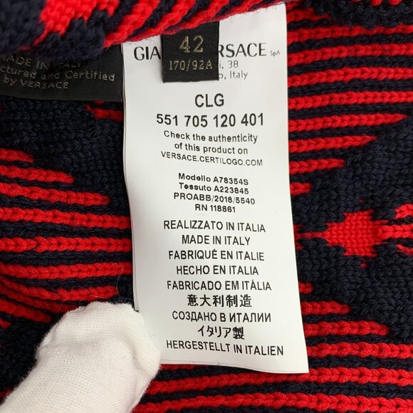 Versace Geometric Knit Sweater Size 42 Red & Black Wool - Picture 5 of 6